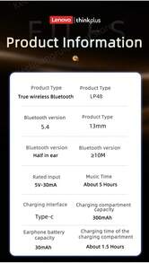 Earphone Nirkabel Lenovo LP48 TWS Original Bluetooth 5.4 Headset Setengah In-Ear Peredam Kebisingan - View 10