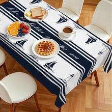 1pc Rectangular Polyester Tablecloth With Lighthouse And Sailboat Pattern, Single-Sided Printing, Suitable For Tabletop, Washable And Reusable, For Indoor, Outdoor, Patio, Wedding, Party, Dining, Craft Show, Banquet Decor - Multicolor - View 5