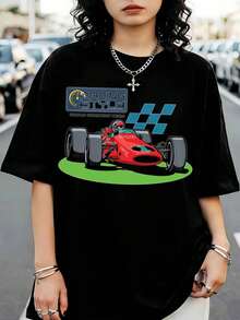 Graphic T-Shirt Printed With The FormulaS 1 World Champion Team In A Vintage Motor Racing Style - Black - View 1