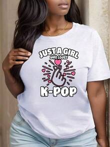 Ladies' Round Neck Printed T-Shirt, Just A Girl Who Loves K Pop Festival Party OutfitsPlayeras De Mujer Algodon Blusas Frescas Para El Calor Blusas Dama Playeras De Dama Playeras Mujer Blusa Blanca Playeras Basicas De Mujer Blusas Oversize Para Dama Playeras Oversize De Mujer  Y2k Mujer Verano Camisetas De Mujer Algodón Playeras Para Mujer Blusas Casuales Para Dama Envio Nacional - Blanco - Ver 1