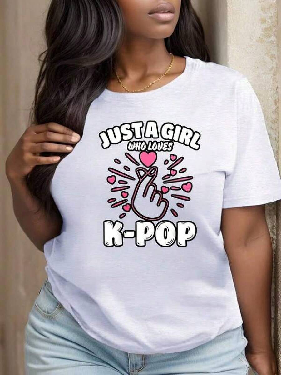 Ladies' Round Neck Printed T-Shirt, Just A Girl Who Loves K Pop Festival Party OutfitsPlayeras De Mujer Algodon Blusas Frescas Para El Calor Blusas Dama Playeras De Dama Playeras Mujer Blusa Blanca Playeras Basicas De Mujer Blusas Oversize Para Dama Playeras Oversize De Mujer  Y2k Mujer Verano Camisetas De Mujer Algodón Playeras Para Mujer Blusas Casuales Para Dama Envio Nacional - Blanco - Ver 1