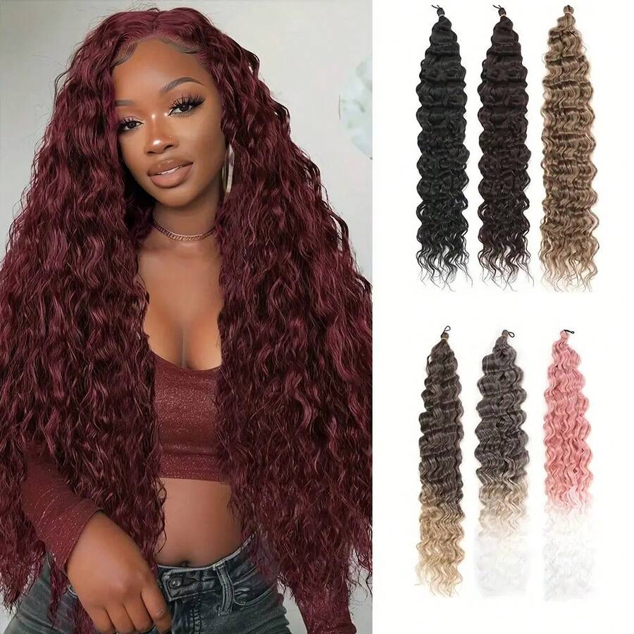 Pelucas para mujer, rastas trenzadas a crochet de fibra no sintética de gran , pelucas de trenzas profundas, extensiones de cabello Deep Wave. - 350# - Ver 1