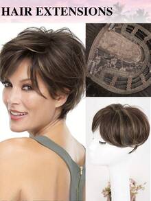 Penutup Rambut Jepit Wanita - Potongan Pixie Pendek, Wig Sintetis untuk Area Rambut Tipis dengan Highlight, Gaya Keriting Bergelombang - MultiWarna - View 12