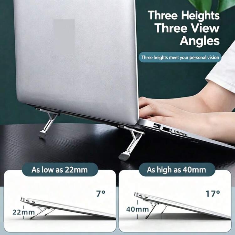 3-Level Adjustable Laptop Cooling Pad, Foldable Storage Design, Computer Riser Anti-Slip Portable Stand - View 1