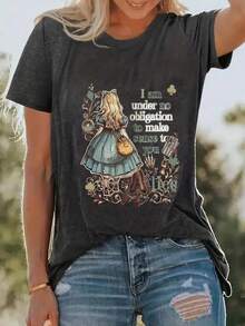 Women's Premium Printed Summer T-Shirt, Custom Design "Alice, I Have No Obligation", Versatile Casual Style For Spring/Summer, Daily Wear, Travel, Elegant Women's Clothing, Sporty And Modern Design, Simple Round Neck, Comfortable And Breathable. - 紅色 - 查看 7