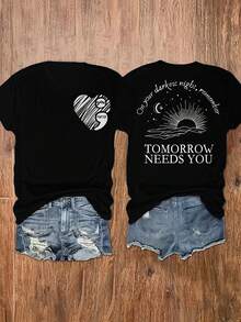 Camiseta de mujer para primavera y verano - Negro - Ver 1