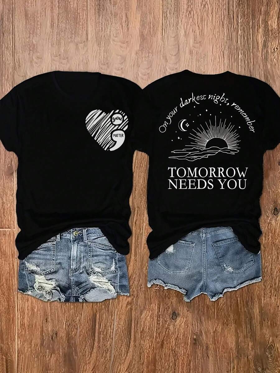 Camiseta de mujer para primavera y verano - Negro - Ver 1