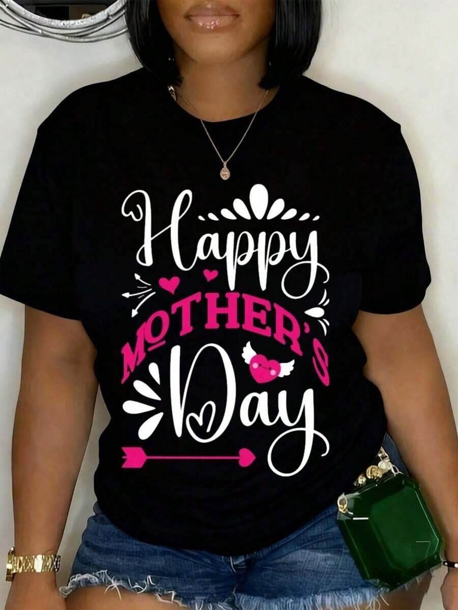 Camiseta única para el Día de las Madres con diseño vibrante y moderno destaca el mensaje feliz y elementos decorativos perfecta para celebrar y2k estilo juvenil y amoroso en cualquier ocasión - Negro - Ver 1