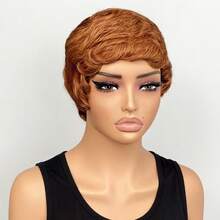 Pixie Cut Human Hair Wig Full Machine Made For Women - Multicolor - View 5