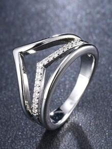 1 pieza Anillo incrustado con circonita cúbica de diseño exclusivo, accesorio de joyería de plata para uso diario - Plateado - Ver 12