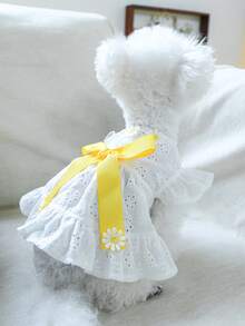 1 pieza Ropa para mascotas, Atuendo para exteriores e interiores para perros pequeños, cachorros, gatos, Estilo europeo y coreano Vestido casual nuevo con margaritas - Blanco - Ver 4
