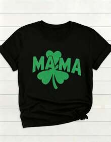 Camiseta de Mujer 3 piezas/set de camisetas de manga suitable for streetwear, Top oversized cuello redondo daily outings, camping, concerts, hip-hop, rock, and rap events para el Día de San Patricio: Mamá, Maestra, Regalo. Camiseta Estampada de Manga Corta, Cuello Redondo, Estilo Casual Primavera/Verano, Conjunto de Pieza para Mujer. - Negro - Ver 2