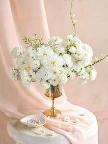 MEHELANY 48件組白色玫瑰人造花套裝，適合DIY，含24支仿真玫瑰、繡球花、牡丹花莖，適用派對居家裝飾、婚禮新娘花束、嬰兒洗禮、花藝裝飾、波希米亞風DIY蛋糕花卉桌面裝飾 - 彩色 - 查看 1