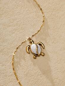 Nocturel 1 chiếc vòng cổ mặt hình rùa, sao biển và vỏ sò sang trọng thanh lịch, mạ vàng 18k, chống thấm nước, thời trang và đa năng dành cho phụ nữ - vòng cổ - Xem 8