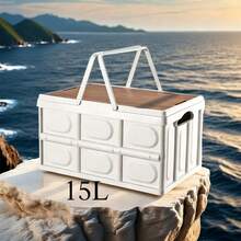 1pc/Foldable Camping Storage Box With Wooden Lid - Foldable Car Trunk Organizer, Suitable For Outdoor Picnic, BBQ, Fishing And Hunting Gear, Multi-Functional Portable Storage Box, Can Store Toys, Snacks, Car Essentials, 2026 Spring Camping Essential - Multicolor - View 3