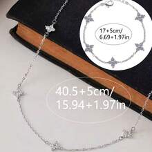 1 Set de collar y pulsera para mujer, estilo de capas delicado con borlas para vacaciones en la playa, pulsera y collar de joyería con trébol de cuatro hojas de cobre incrustado de circonita, accesorio diario como regalo - Plateado - Ver 5