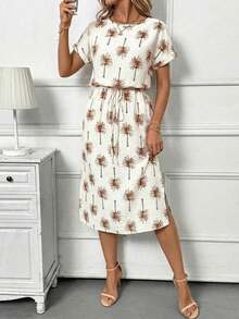 Clasi Vestido casual de mujer con estampado de árbol de coco para vacaciones - Negro - Ver 4