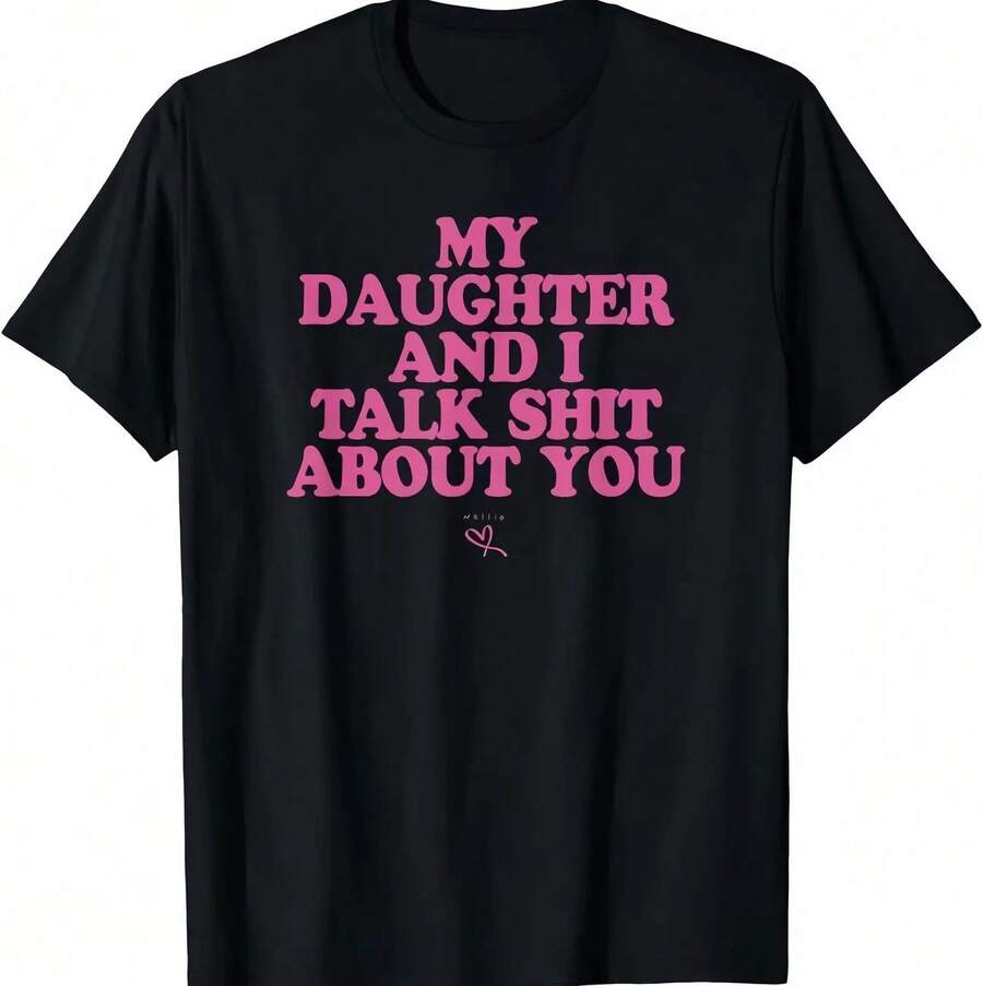 Camiseta de algodón casual de manga corta ajustada para hombre - "Mi hija y yo bromeamos sobre ti" Regalo divertido para mamá para uso diario tiktokshopspringglowup, summervibes outdoorfun - Blanco (solo estilos en blanco y negro) - Ver 1