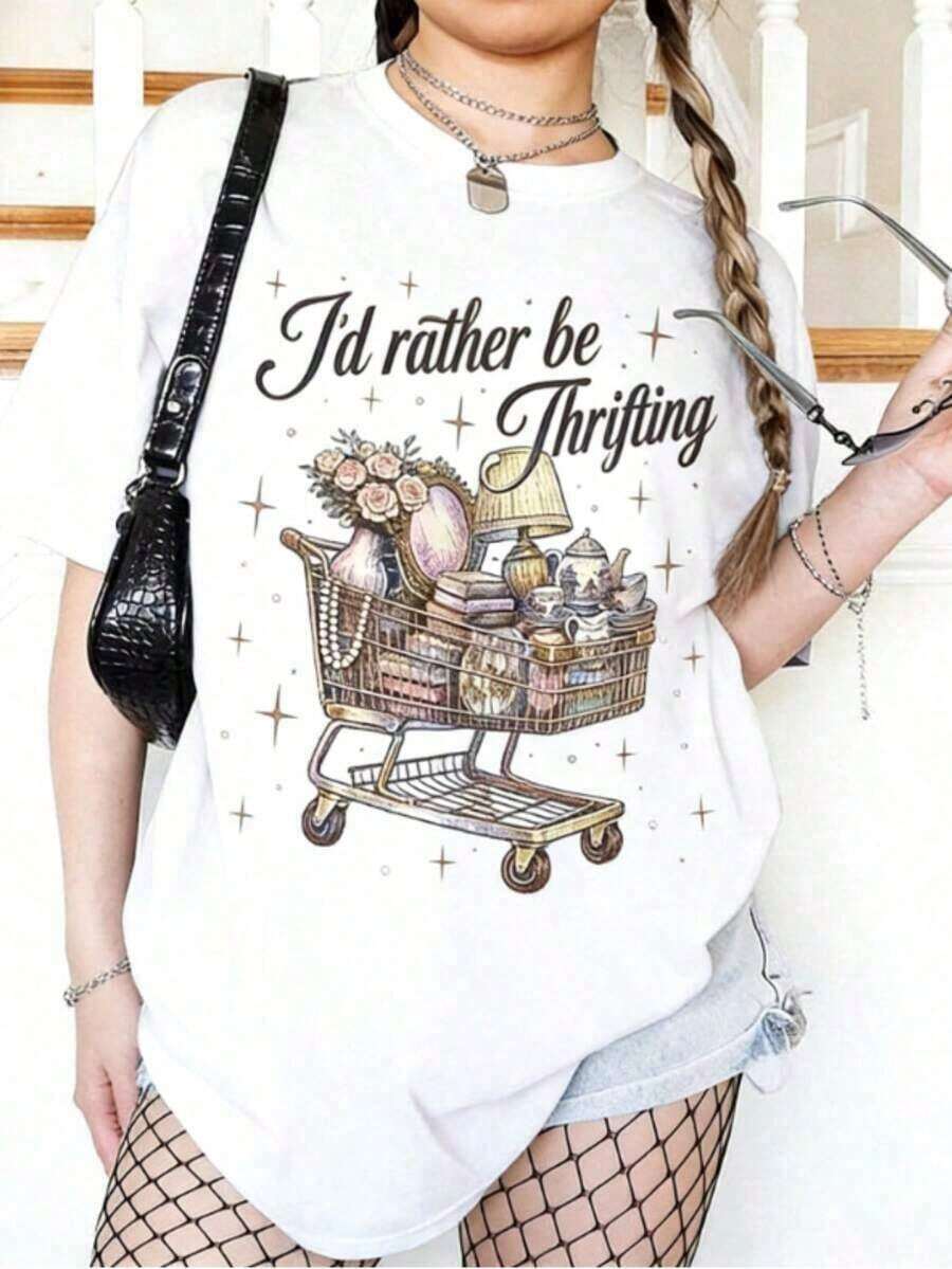 NewSummerCasualArtsadd Camiseta con la frase 'Preferiría ir de compras de segunda mano', Amante de las Antigüedades, Camiseta Gráfica con Estética de Segunda Mano, Atuendo para Amantes de las Compras, Regalos de Boutique, Camiseta Unisex de Talla Grande para Primavera y Verano, Cuello Redondo de Algodón, Súper Suave, Camiseta de Verano - Pascua, Día de San Valentín, Día de la Madre, Mamá, Pareja, Familia y Amigo, Blusas de Verano para Mujer, Ropa de Algodón para Mujer, Conjuntos para Festivales - Camiseta de Manga Corta de Algodón, Cuello Redondo, Estilo Vintage de Calle, Unisex, Holgada - 9-blanco - Ver 1