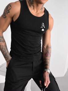 ZYNTH BALENO Men's Fashionable Narrow Shoulder Letter Print Tank Top, Suitable For Outdoor Sports, Gym - Black - View 2