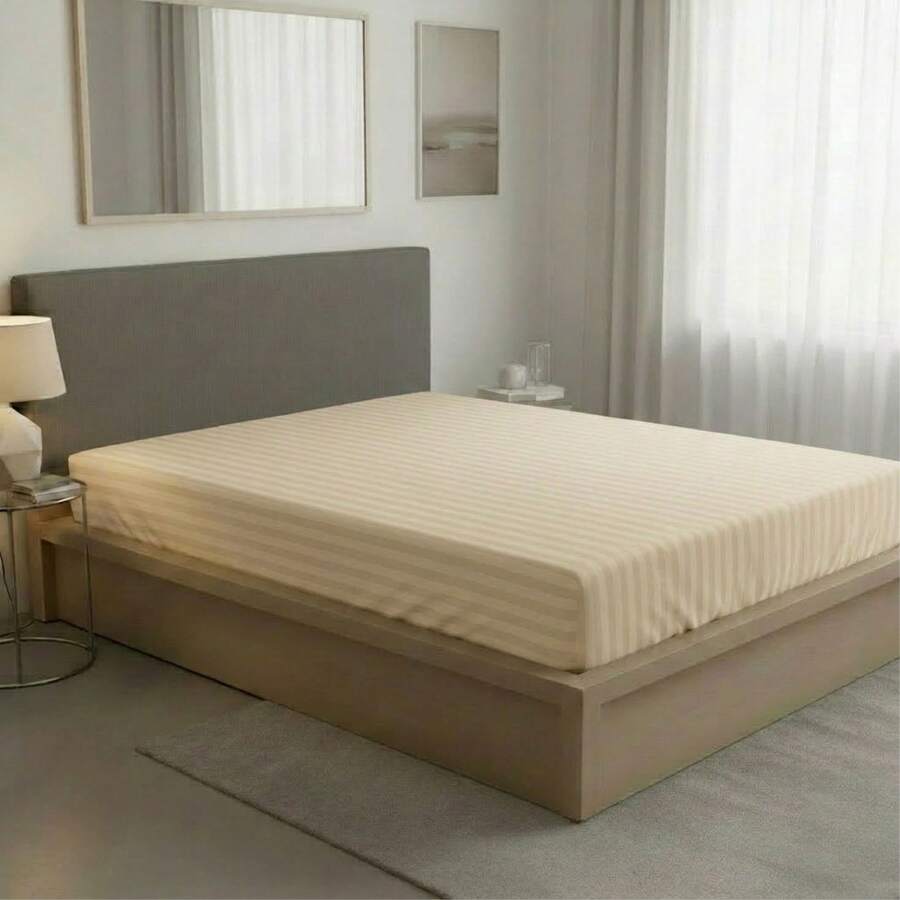 Fitted Sheet With Elastic All Around The Bottom, Cotton-Like Feel, Soft And Cool, Ideal For Spring, Available In Twin, Full, Queen, And King Sizes, Variety Of Colors, Perfect For Modern Bedrooms, Breathable And Comfortable For All Seasons - 米色 - 查看 1