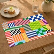 1 pieza Mantel individual de lino con patrón colorido, tapete para desayuno, posavasos de café, base para tazón, accesorio de cocina, fácil de limpiar, apto para hogar, restaurante, decoración de comedor, regalo festivo, regalo para amigos, set multipieza - Multicolor - Ver 8