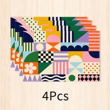 1 pieza Mantel individual de lino con patrón colorido, tapete para desayuno, posavasos de café, base para tazón, accesorio de cocina, fácil de limpiar, apto para hogar, restaurante, decoración de comedor, regalo festivo, regalo para amigos, set multipieza - Multicolor - Ver 15