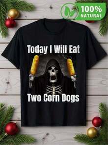 Camiseta divertida calavera con corn dogs diseño humorístico gráfico único moda casual hombre mujer - Negro - Ver 1