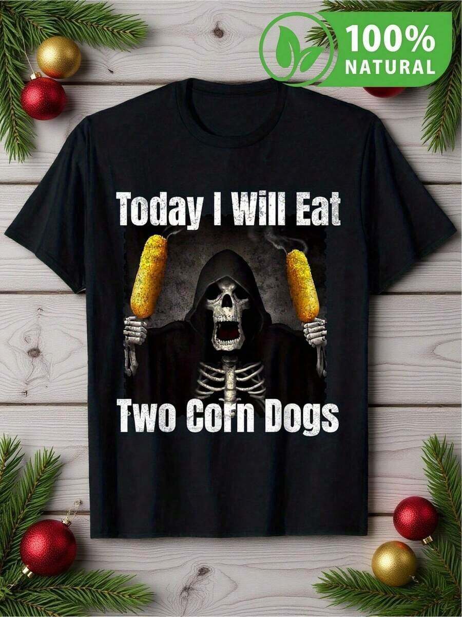 Camiseta divertida calavera con corn dogs diseño humorístico gráfico único moda casual hombre mujer - Negro - Ver 1