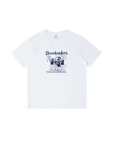 Camiseta de algodón estampada para mujer, verano 2026, holgada, de manga corta, estilo urbano, versátil, de talla grande, básica, de media manga. - Blanco - Ver 1
