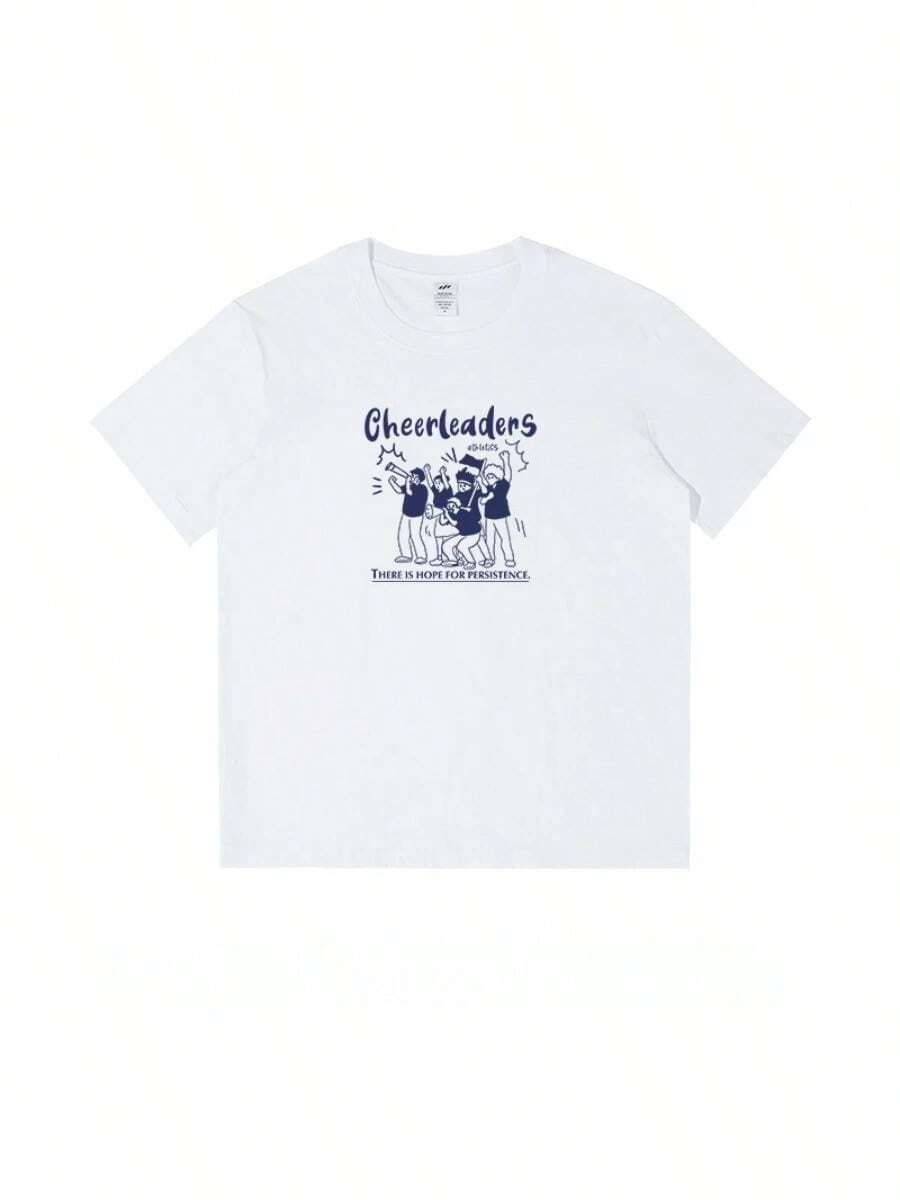 Camiseta de algodón estampada para mujer, verano 2026, holgada, de manga corta, estilo urbano, versátil, de talla grande, básica, de media manga. - Blanco - Ver 1