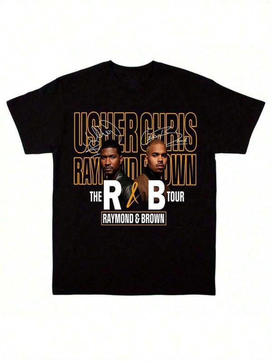Camisetas de la gira de  y Usher, camisetas de los conciertos de Raymond y Brown, camisetas deportivas de ocio para hombre y mujer, ropa de verano estilo Y2K, camisetas gráficas para hombre y mujer, camiseta ligera y transpirable 100% algodón - Corte regular, cuello redondo, estilo casual - Camisetas de manga corta de cuello redondo para verano, tela de elasticidad media, ajuste cómodo para todas las estaciones, camiseta con diseño único, corte relajado, envío gratis. - Negro - Ver 1