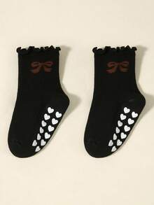1/5 Paar Mädchen/Kinder einfarbige Socken mit Rüschenkante, Herz-Grip-Design, gestreiftes Muster, Schleifen-Akzent, lässige, niedliche, atmungsaktive und bequeme vielseitige Crew-Socken, geeignet für Rückkehr zur Schule, Outdoor-Aktivitäten, Partys, Feiertage, Geschenke - Verschiedenfarbig - Übersicht 6