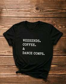 Nuevo modelo , camiseta casual de manga Prenda 3 piezas/set de camisetas de manga suitable for streetwear, Top oversized cuello redondo daily outings, camping, concerts, hip-hop, rock, and rap events corta para mujer, estampada con motivos de café de fin de semana y competición de baile, camiseta de manga corta con cuello redondo para mujer, top deportivo casual transpirable de algodón puro, regalo para vacaciones, Primavera, Mariposa, Pascua. - Negro - Ver 2