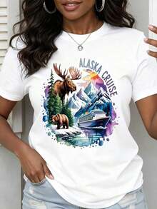 Camiseta de Moda para Mujer con Estampado de Oso Alce de Crucero en Alaska, Barco de Crucero, Paisaje Natural, para Vacaciones de Verano, Ropa Casual de Viajeblusa casual mujer - Blanco - Ver 2