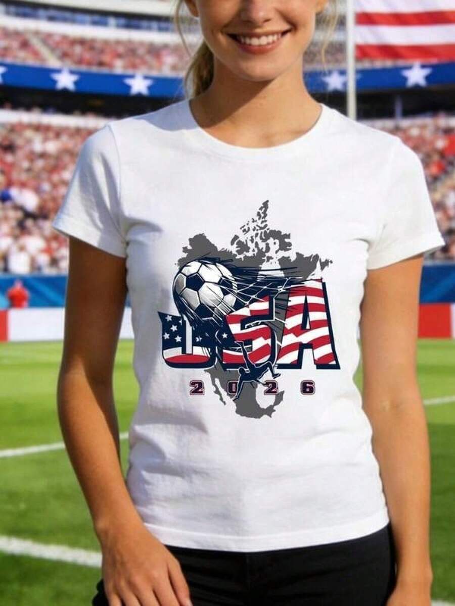 Ropa de Fan Patriótica del Equipo USA, Ideal para los Días de Partidos del Torneo, Copa Mundial USA 2026, Diseño Gráfico del Torneo Mundial 2026, Uso Diario para Unisex y Niños - Negro - Ver 1