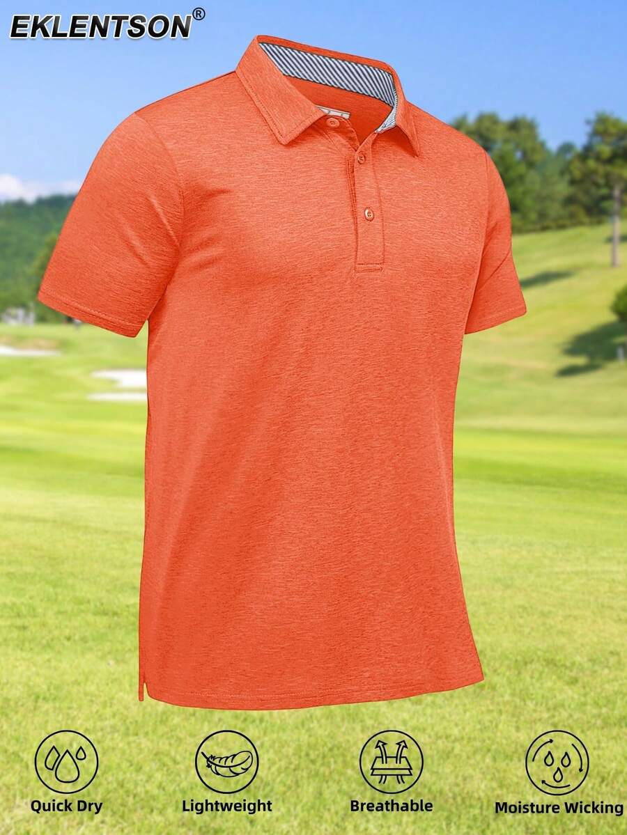 EKLENTSON Men's Casual Short-Sleeved Polo Shirt Quick-Drying Breathable Golf Shirt Sports Outdoor T Shirt - trái cam - Xem 1