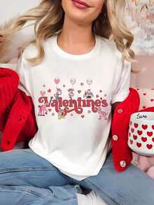 Camisetas de San Valentín de  para Mujer, Camiseta Gráfica de San Valentín con Globos, Camiseta Casual Romántica de Vacaciones de Woody, Buzz  y Jessie - Blanco - Ver 6
