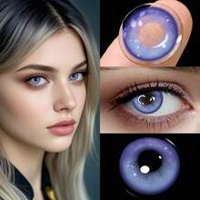 Lalens 1副装 14.5mm 蓝紫色，可佩戴6个月，色彩鲜艳，小瞳孔设计，防水，时尚装饰，柔软舒适，适合日常通勤、休闲和户外活动。 - Genshin Blue Violet - 查看 3