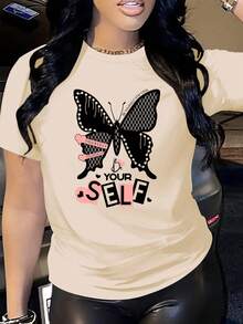 Women's T-Shirt, 100% Pure Cotton, Bohemian Style, With Artistic Floral Print, Casual, Basic, Short Sleeve, Fashionable. Women's T-Shirt With Vintage Bohemian Pattern, 100% Cotton, Soft, Breathable, Round Neck, Short Sleeve, Urban Boho Style. - 杏色 - 查看 7