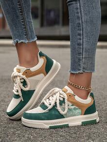 Women's Low-Top Sneakers, Anti-Slip Wear-Resistant Fashion Versatile Campus & Commute Casual Shoes - Green - View 6