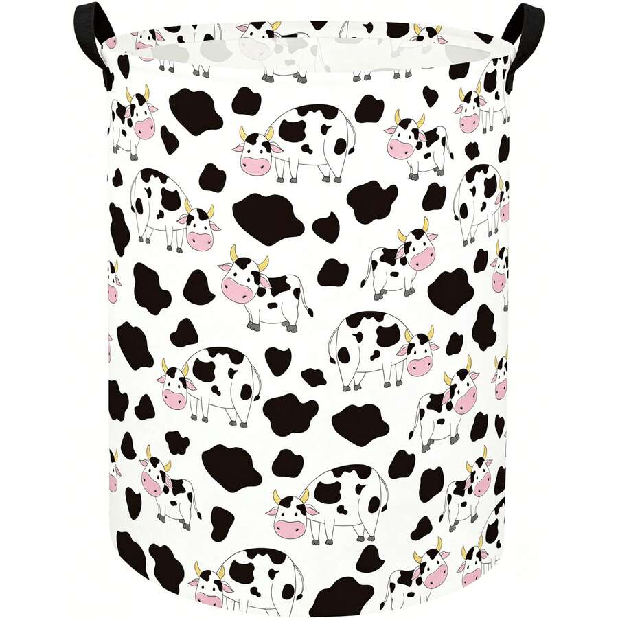 1PC Cute Cow Pattern Foldable Laundry Basket, Cartoon Farm Animal Foldable Storage Basket With Handles, Suitable For Clothes - Multicolor - View 1