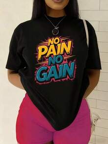 Camiseta Y2K No Pain No Gain Diseño Colorido y Moderno Moda Urbana Unica para Mujer Ideal para el Estilo de Vida Activo y Joven Perfecta para Complementar tu Look Diario y Destacar tu Personalidad Disponible en Talla Única - Negro - Ver 1