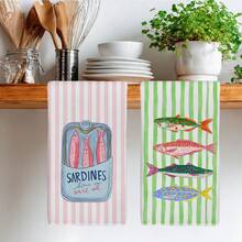 2pcs Kitchen Towels With Striped Sardine Can Pattern, Super Soft Microfiber Kitchen Towels, Dish Cloths, Perfect Housewarming And Family Gathering Gift, Kitchen Dish Cloths And Towels, Holiday Home Decor - Baby Pink - View 8