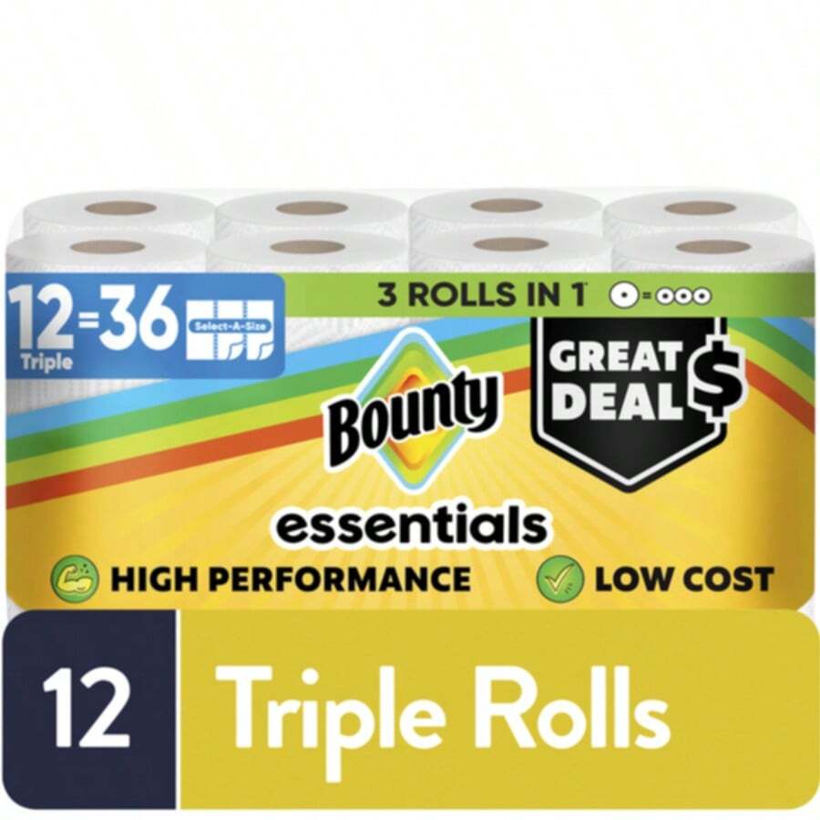 Bounty Essentials Select-A-Size Paper Towels, 12 Count, White, Absorbent Household Cleaning Paper Towels - Paper - View 1