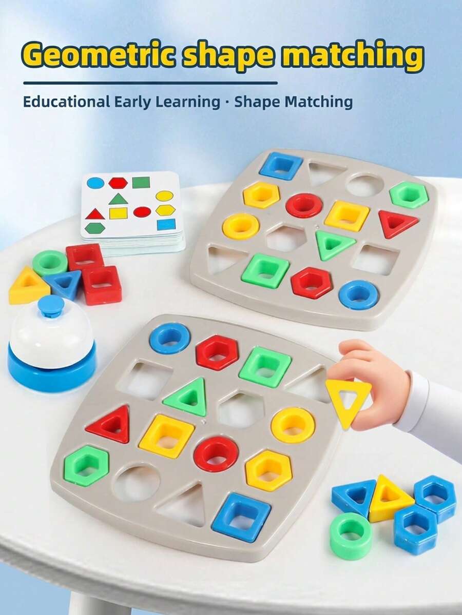 Kids Geometric Shape Matching Puzzle Toy With Bell, Interactive Color Shape Sorting Board Game, Educational Early Learning Toy For Toddlers 3+ - Multicolor - View 1