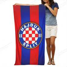 克罗地亚斯普利特 Hajduk 国旗沙滩巾 - 速干超柔软纤维，热带花卉图案，轻便吸水，适合游泳、健身、瑜伽 - 完美的旅行伴侣 - A - 查看 5