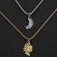 Bộ 2 dây chuyền hình Mặt Trời và Mặt Trăng bằng thép không gỉ, may mắn cho cặp đôi, thích hợp đeo hàng ngày, dự tiệc, làm quà tặng ngày Valentine. - vòng cổ - Xem 5