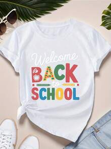 Fashionable Oversized Cotton T-Shirts For Women 2026 Welcome Back To School Comfortable Women's T-Shirt Soft And Cozy For Everyday Wear Short Sleeve Top - 白色 - 查看 7