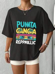 1 pieza Camiseta con estampado de letras PUNTA CANA República Dominicana - 1180g Algodón 100% - Negro3 - Ver 3